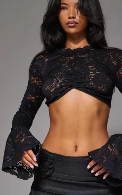 Black Irridescent Chiffon Rose Detail Mini Skirt