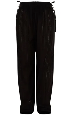 Black Jacquard Elasticated Waist Wide Leg Pants
