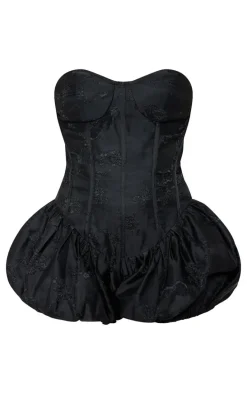 Black Jacquard Puffball Romper