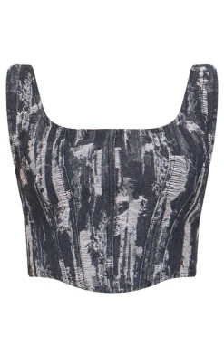 Black Jacquard Style Denim Corset Top