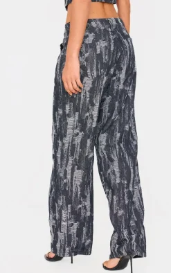 Black Jacquard Style Wide Leg Jeans