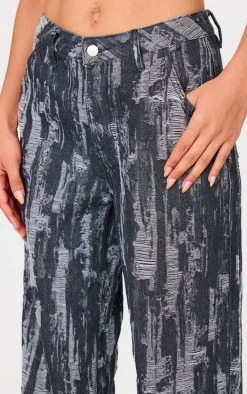 Black Jacquard Style Wide Leg Jeans