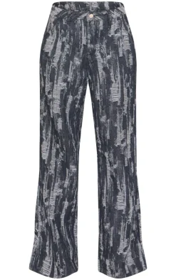 Black Jacquard Style Wide Leg Jeans
