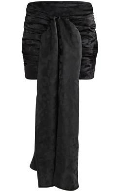 Black Jacquard Woven Drape Front Mini Skirt