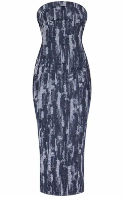 Black Jaquard Style Strapless Denim Maxi Dress