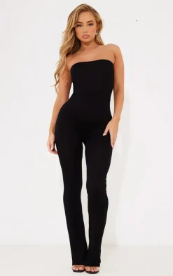 Black Jersey Bandeau Tie Back Detail Jumpsuit