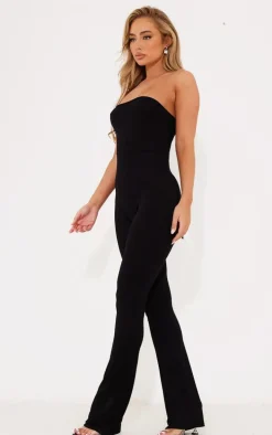 Black Jersey Bandeau Tie Back Detail Jumpsuit