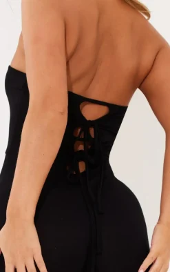 Black Jersey Bandeau Tie Back Detail Jumpsuit