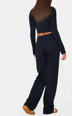 Black Jersey Cotton Wide Leg Pants