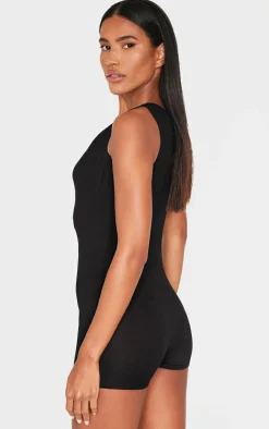 Black Jersey Cowl Neck Unitard