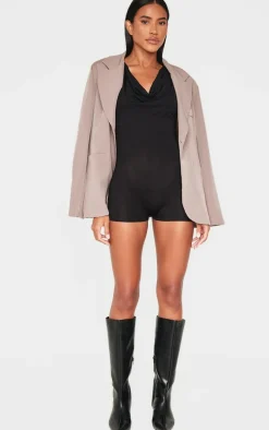 Black Jersey Cowl Neck Unitard