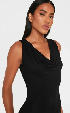 Black Jersey Cowl Neck Unitard