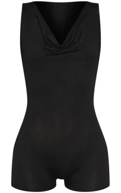 Black Jersey Cowl Neck Unitard