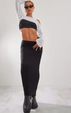 Black Jersey Low Rise Maxi Skirt