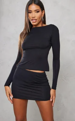 Black Jersey Low Waist Micro Mini Skirt