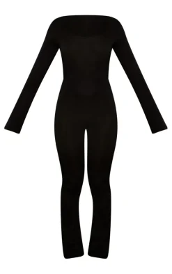 Black Jersey Seam Detail Split Sleeve Jumpsuit