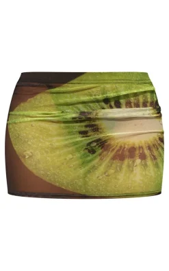 Black Kiwi Fruit Printed Mesh Mini Skirt