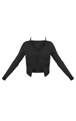 Black Knit Double Layer Top