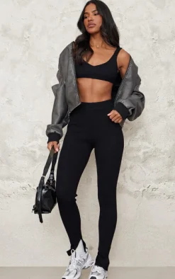 Black Knitted Ribbed Leggings