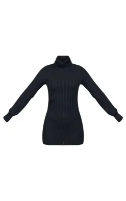 Black Knitted Roll Neck Sweater Dress