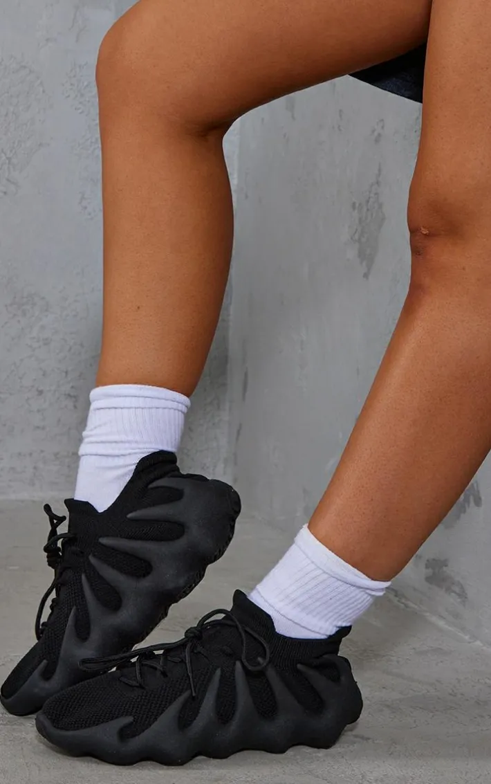 Black Knitted Wave Sole Sneakers