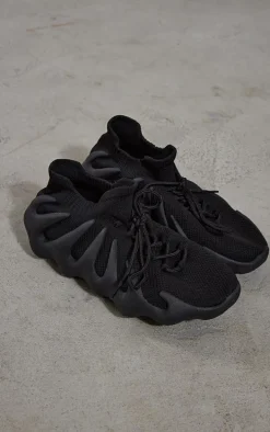 Black Knitted Wave Sole Sneakers