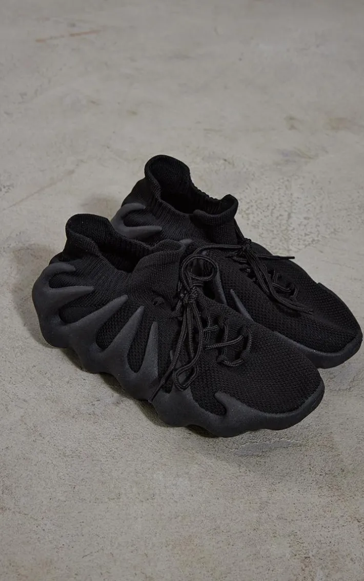 Black Knitted Wave Sole Sneakers