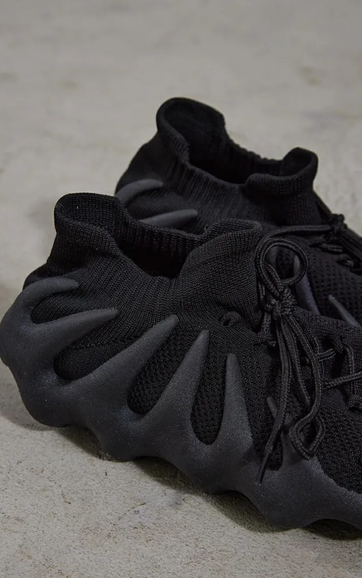 Black Knitted Wave Sole Sneakers