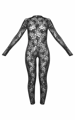 Black Lace All In One Gloves Body Stocking