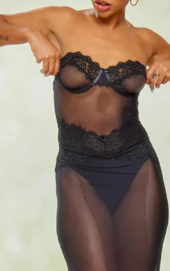 Black Lace Bandeau Underwired Sheer Midaxi Dress