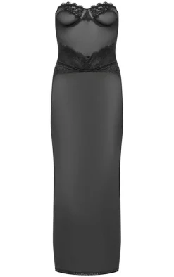 Black Lace Bandeau Underwired Sheer Midaxi Dress