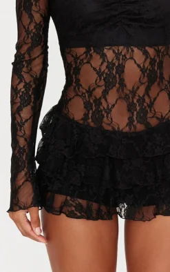 Black Lace Bardot Rara Skort Romper