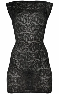 Black Lace Boat Neck Mini Dress