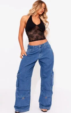 Black Lace Body Cotton Bust Halterneck Top