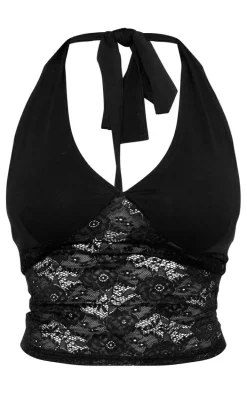 Black Lace Body Cotton Bust Halterneck Top