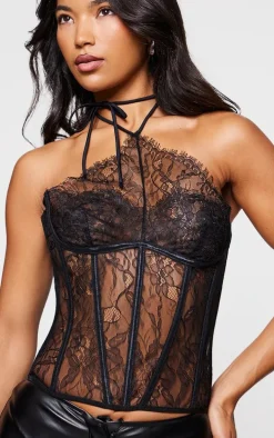 Black Lace Boned Necklace Detail Corset