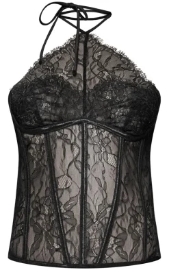 Black Lace Boned Necklace Detail Corset