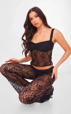 Black Lace Bust Detail Long Top