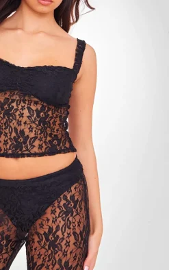 Black Lace Bust Detail Long Top