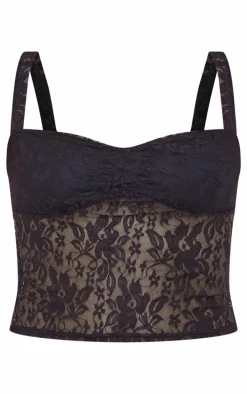 Black Lace Bust Detail Long Top
