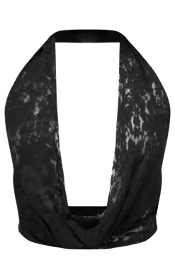 Black Lace Cowl Halterneck Top