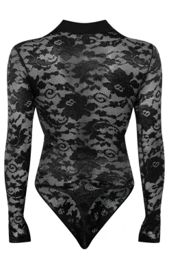Black Lace Cross Front Bodysuit