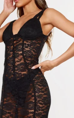 Black Lace Cup Detail Midi Dress