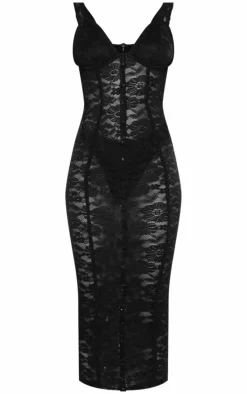 Black Lace Cup Detail Midi Dress