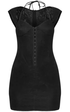 Black Lace Cup Detail Short Sleeve Mini Dress