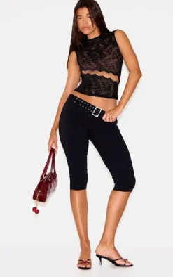 Black Lace Cut Out Detail Long Top