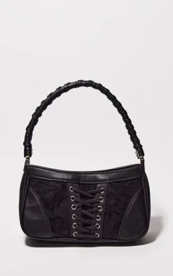 Black Lace Detail Shoulder Bag