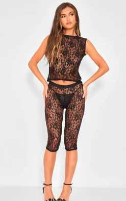Black Lace Double Tie Back Long Top