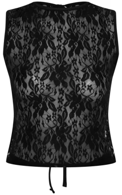 Black Lace Double Tie Back Long Top