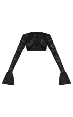 Black Lace Extreme Crop Long Sleeve Top
